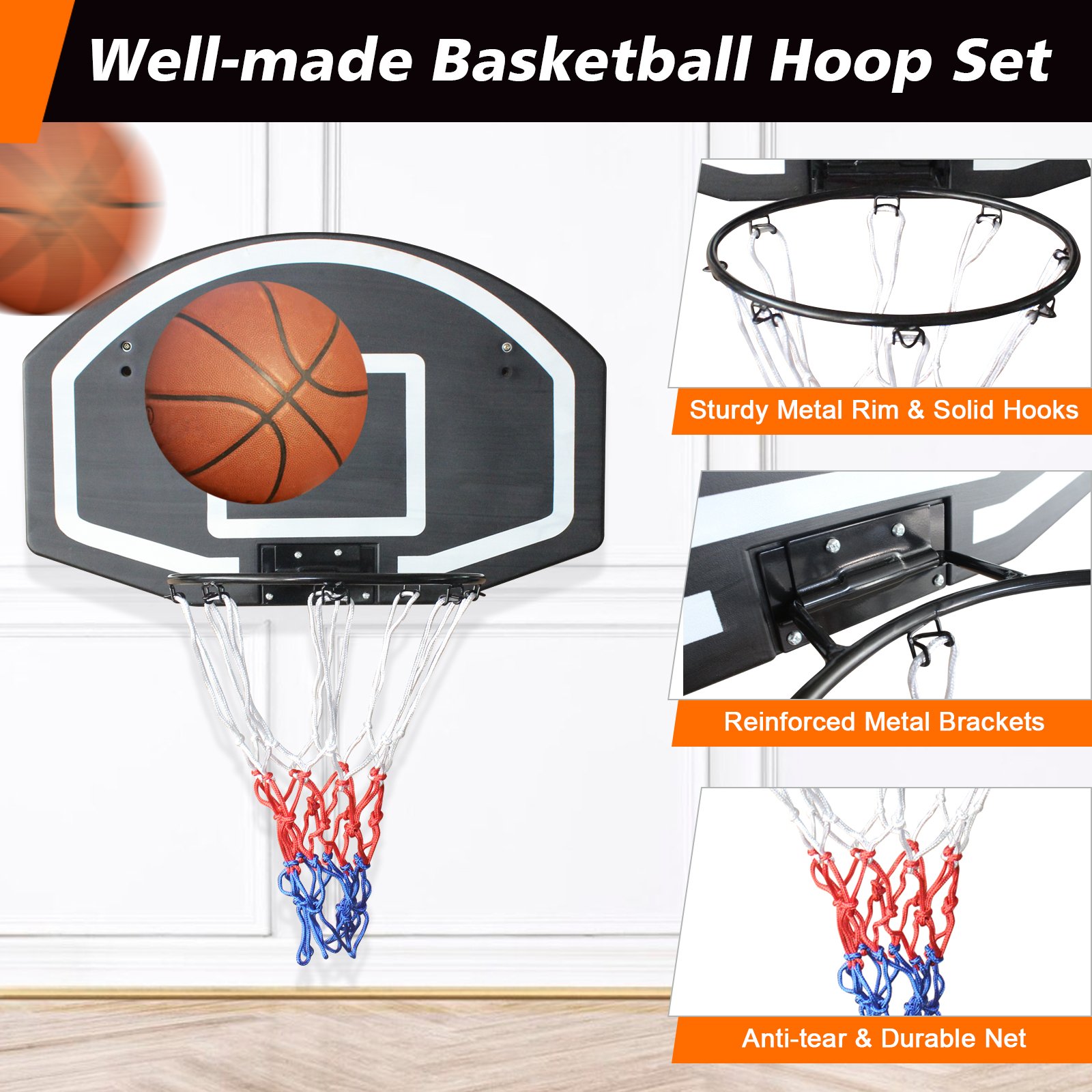 Wall-mounted basketball hoop 28.5 x 18 inches shatterproof back - Image 5