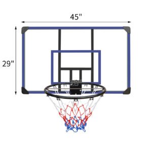 Wall-mounted basketball hoop 45 x 29 inches shatterproof back